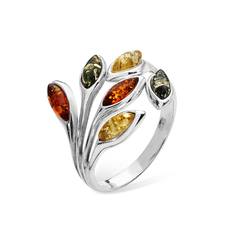 Sil Ring Leaf Amber