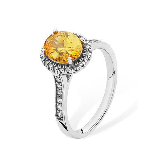 Sterling Silver Citrine And Cubic Zirconia Ring