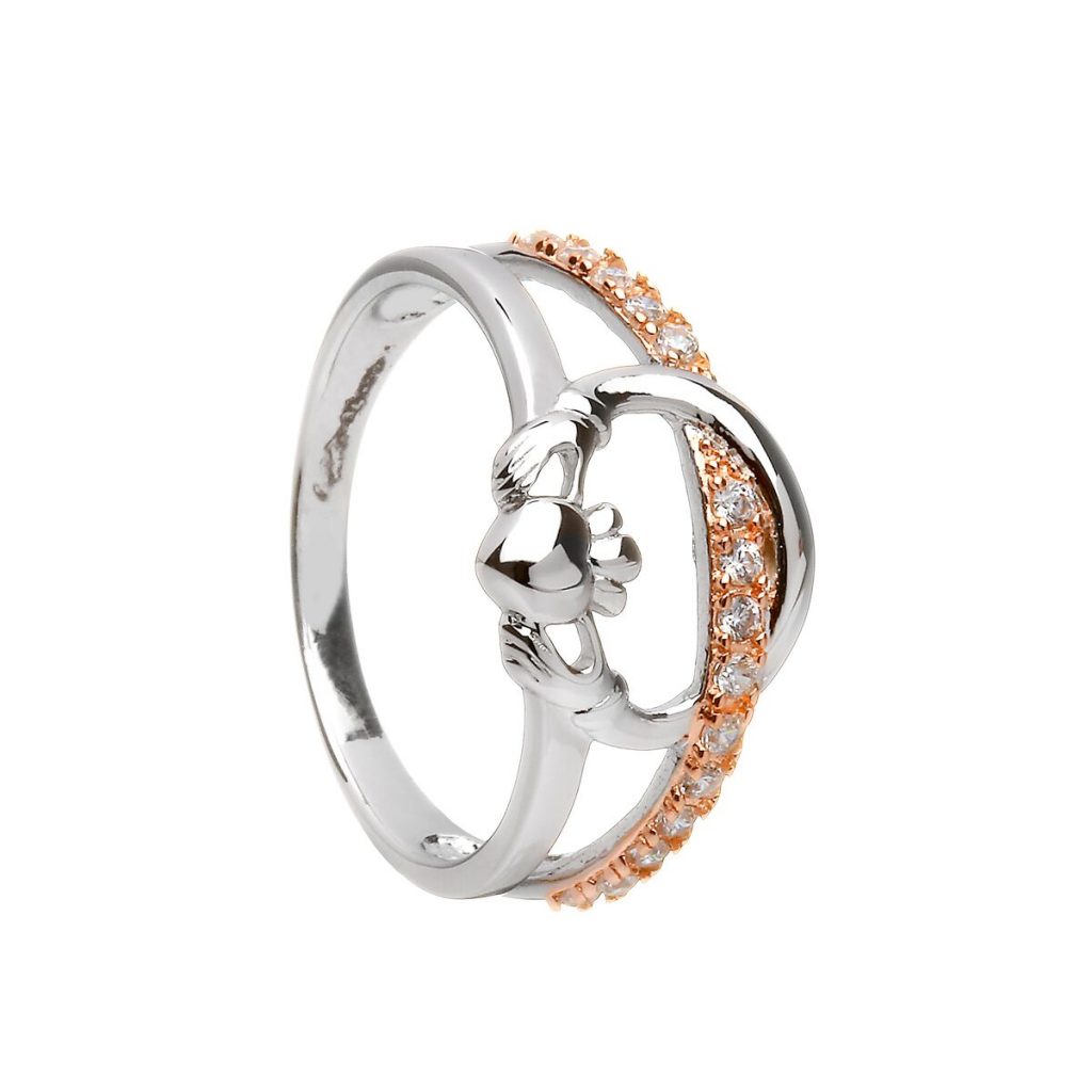 Sterling Silver Claddagh Cubic Zirconia With Rose Ring