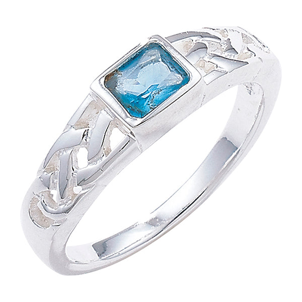 Silver Blue Stone Celtic Dress Ring