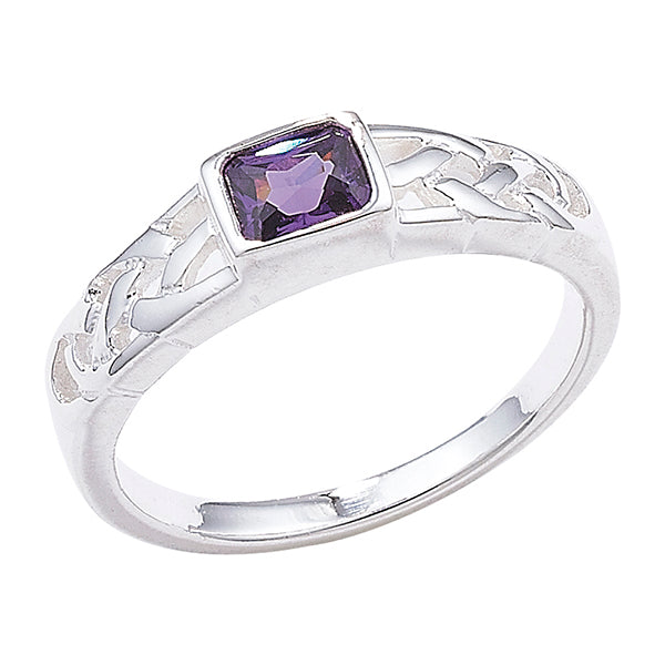 Silver Purple Stone Celtic Dress Ring