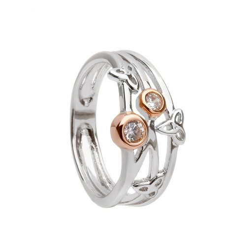 Sterling Silver Trinity Cubic Zirconia With Rose Ring