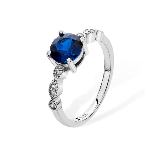 Sterling Silver Blue And Cubic Zirconia Ring