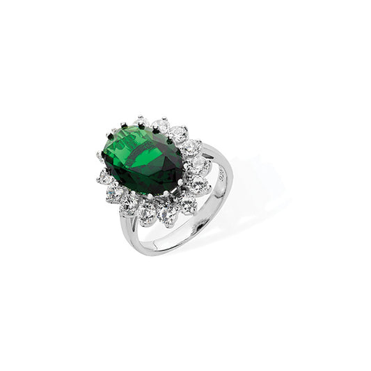Sterling Silver Green And Cubic Zirconia Ring
