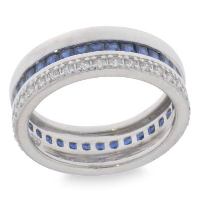 Sterling Silver Blue And Cubic Zirconia Eternity Ring