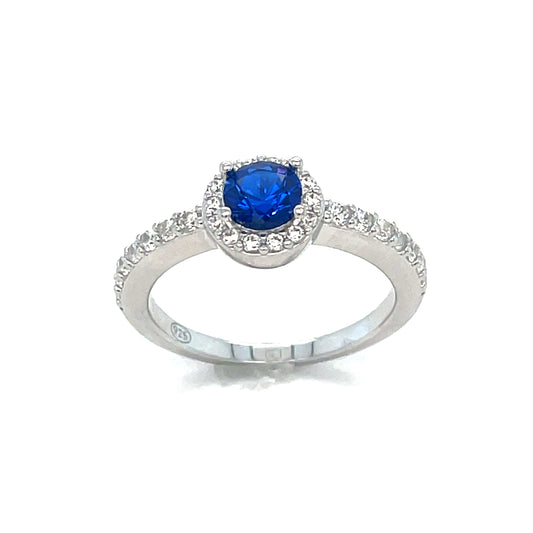 Sterling Silver Cubic Zirconia And Blue Ring