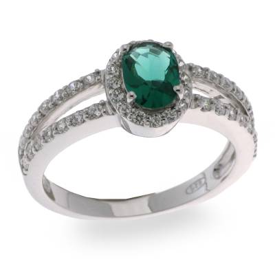 Sil Ring Grn/Cz Sol Cz Sh