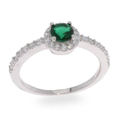 Sterling Silver Green Halo Cubic Zircon Ring