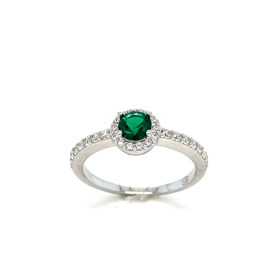 Sterling Silver Green Halo Cubic Zircon Ring