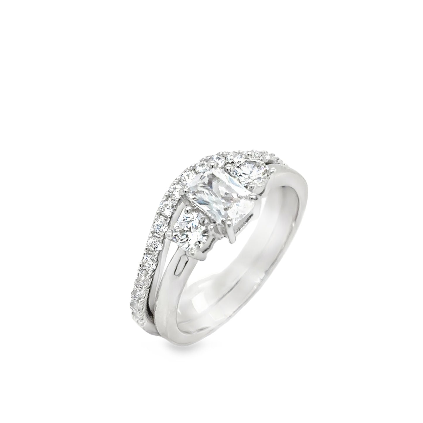 Sterling Silver Three Stone Double Band CZ Ring