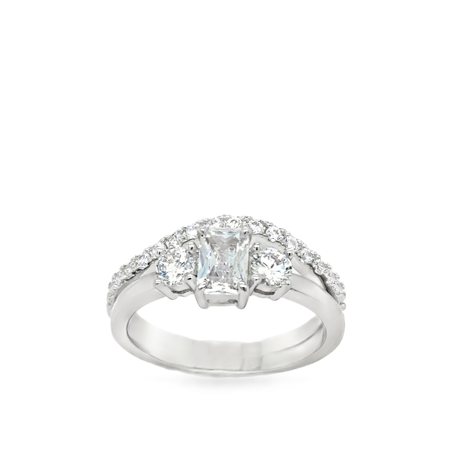Sterling Silver Three Stone Double Band CZ Ring