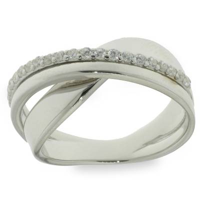 Sterling Silver Cross Over Cubic Zircon Dress Ring