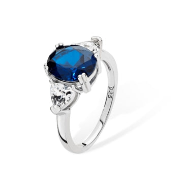 Sterling Silver Blue Oval And Cubic Zirconia Ring