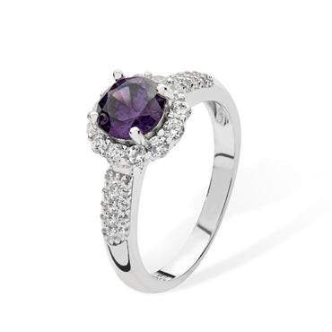 Sterling Silver Amethyst And Cubic Zirconia Cluster Ring