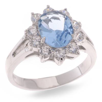 Sterling Silver Light Blue Cubic Zirconia Cluster Ring
