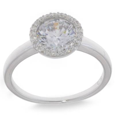 Sterling Silver Cubic Zirconia Solitaire And Bezel  Ring