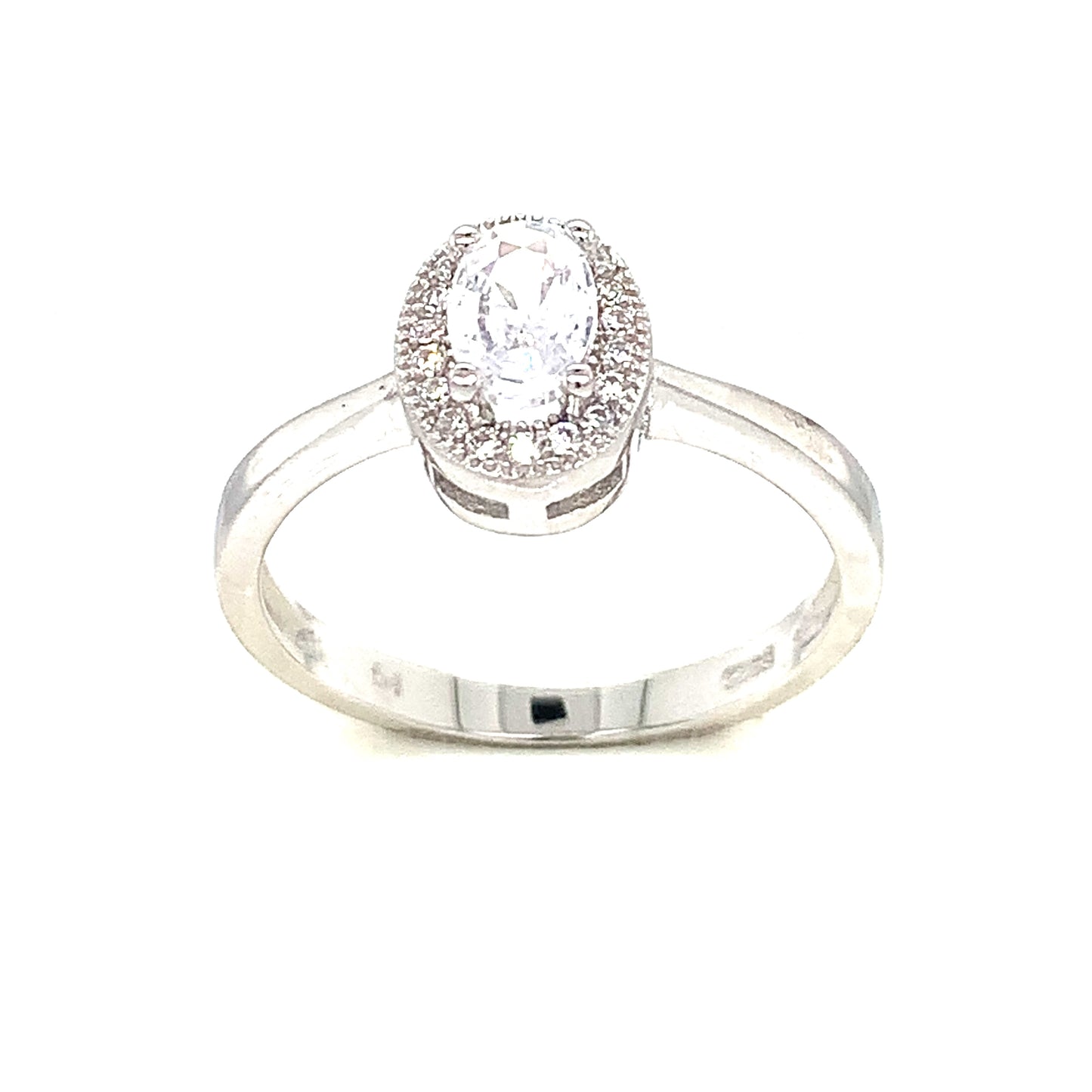 Sterling Silver Cubic Zirconia Oval Solitaire Halo Ring