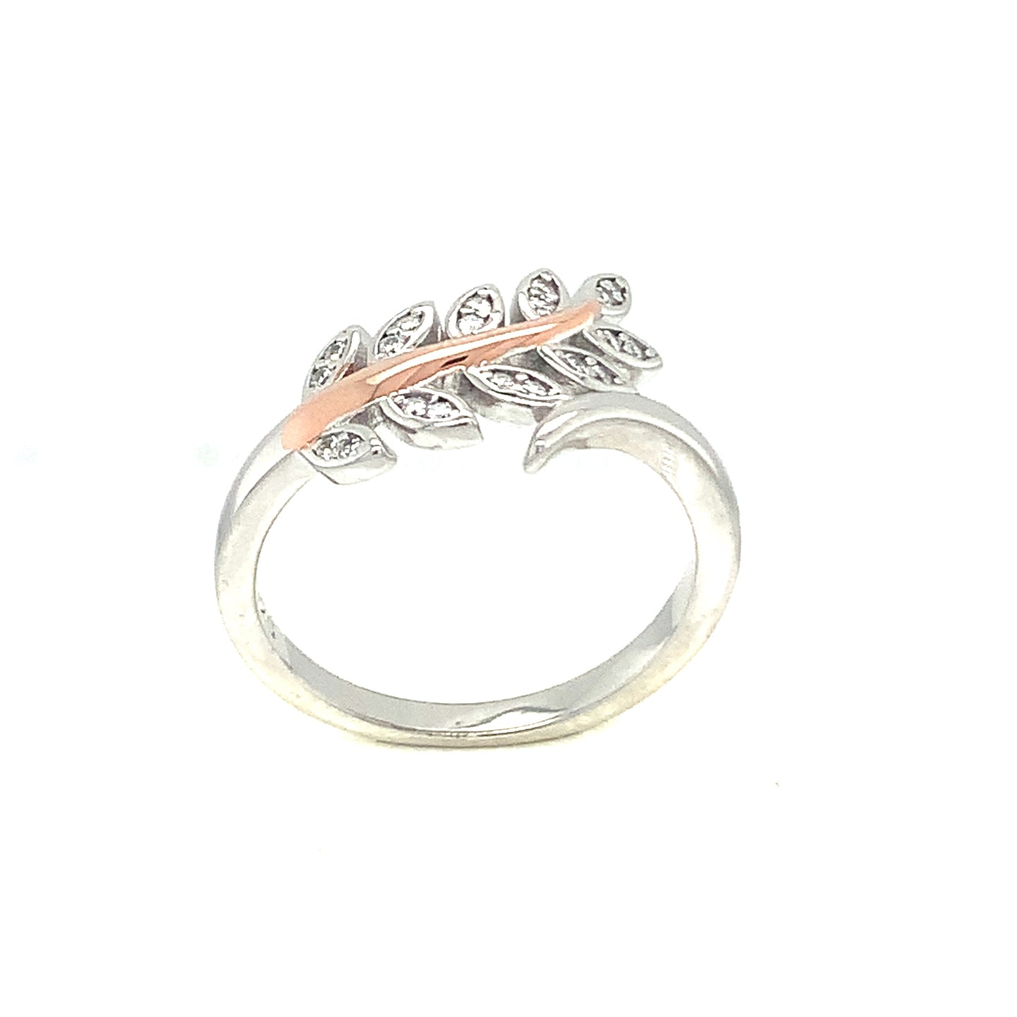 Sterling Silver And Rose Cubic Zirconia Leaf Ring
