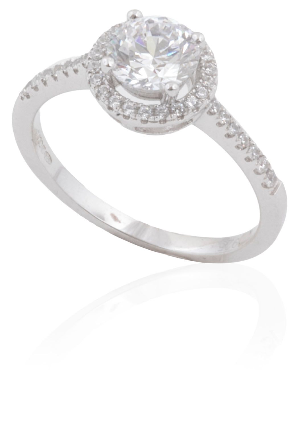 Sterling Silver Cubic Zirconia Solitaire Pave Shoulder Ring