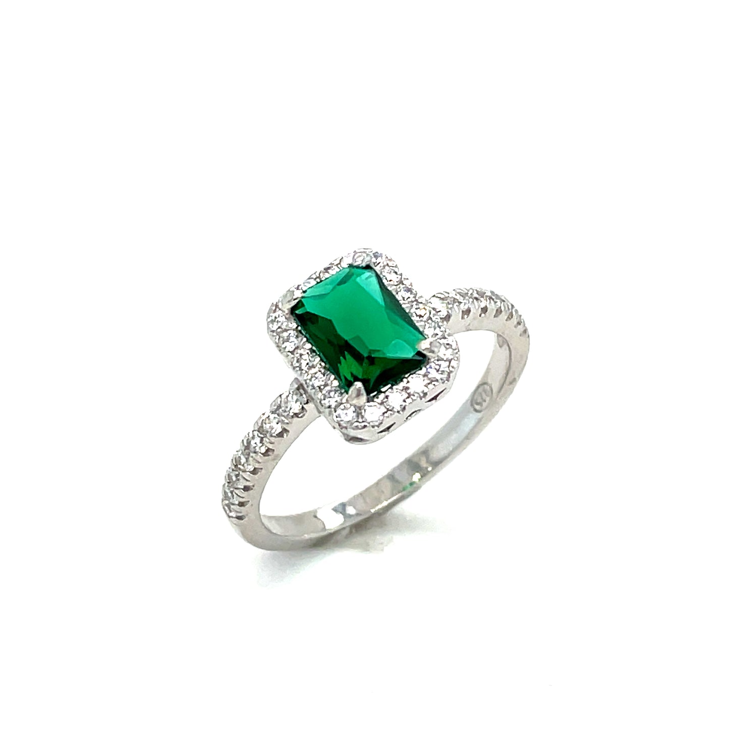 Sterling Silver Cubic Zirconia Green Halo Ring