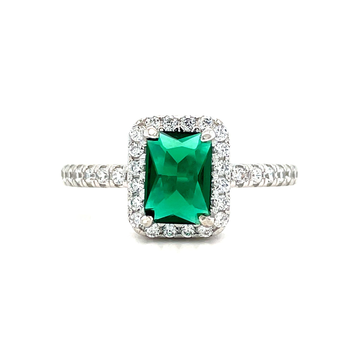 Sterling Silver Cubic Zirconia Green Halo Ring