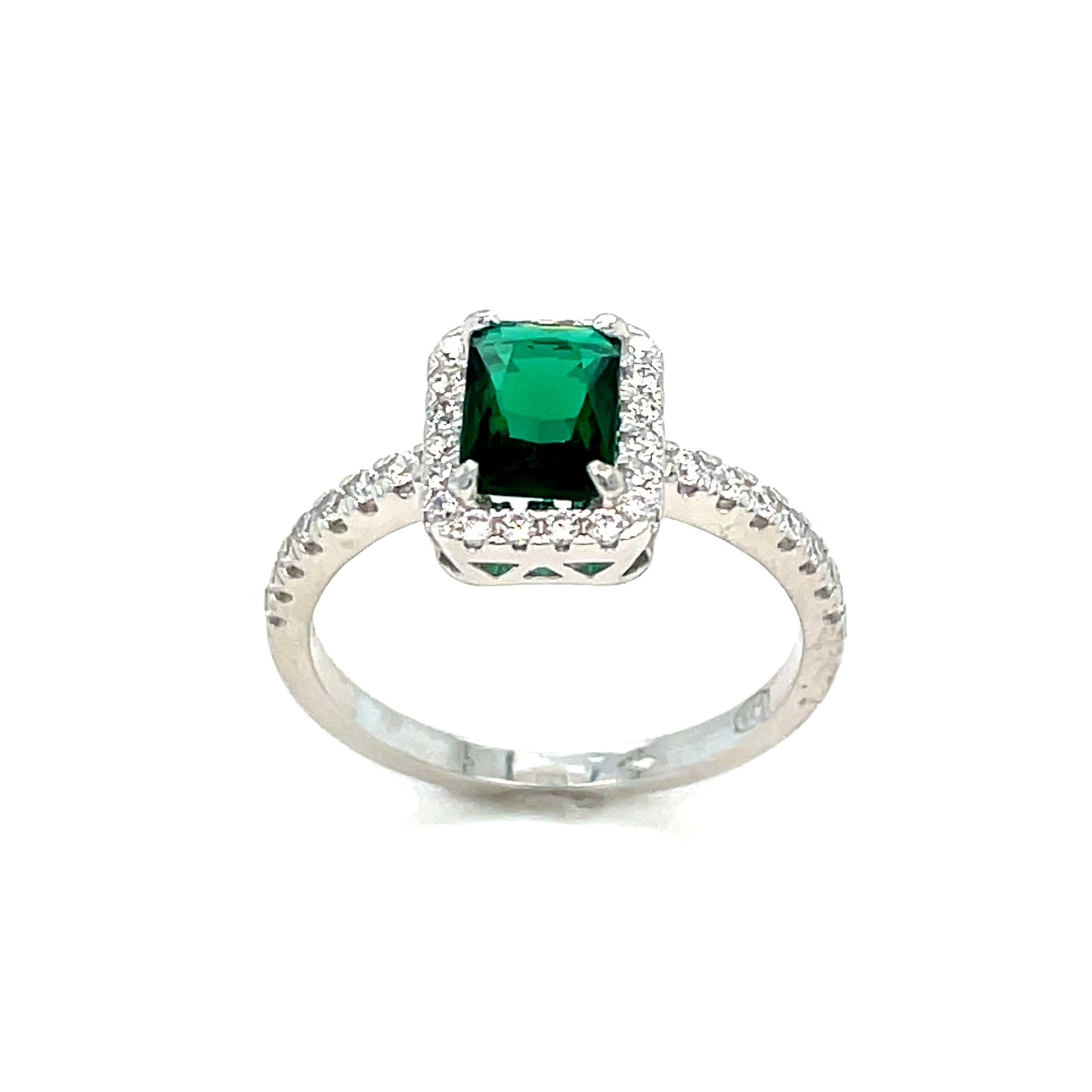 Sterling Silver Cubic Zirconia Green Halo Ring