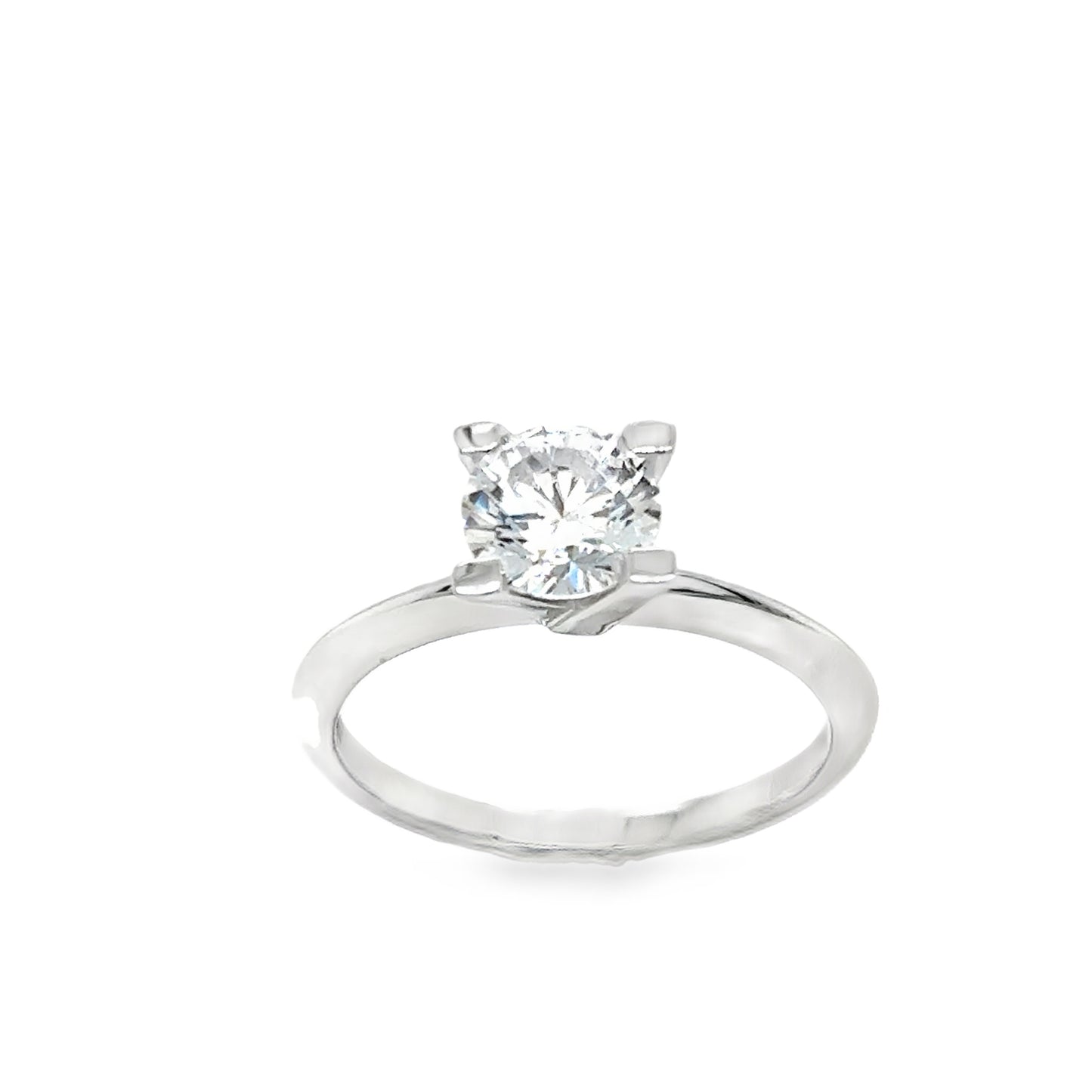 Sterling Silver 7mm Cubic Zirconia 4 Claw Solitaire Ring