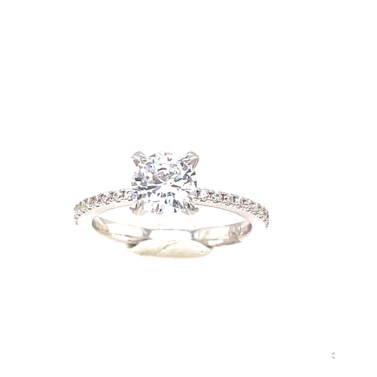 Sterling Silver Cubic Zirconia Solitaire Stone Shoulders Ring