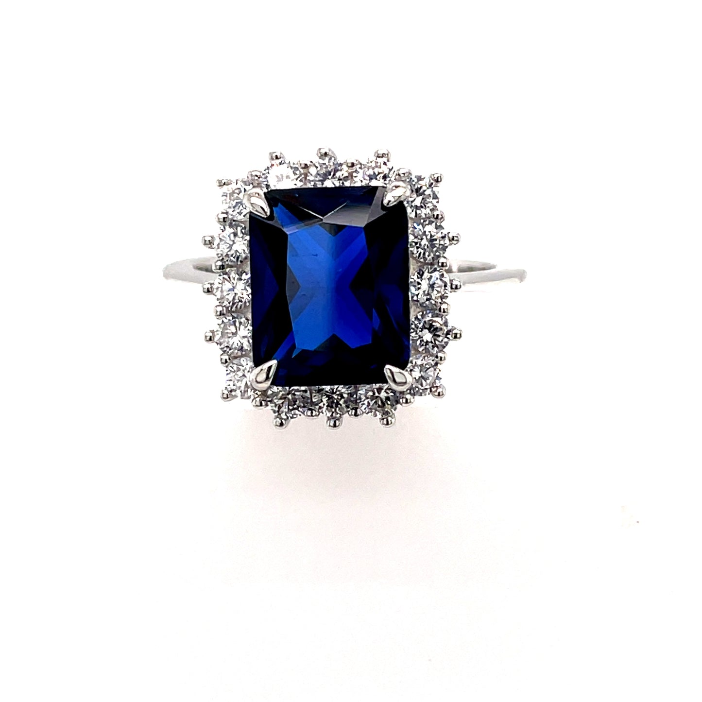 Sterling Silver Blue Stone Cubic Zirconia Cluster Ring