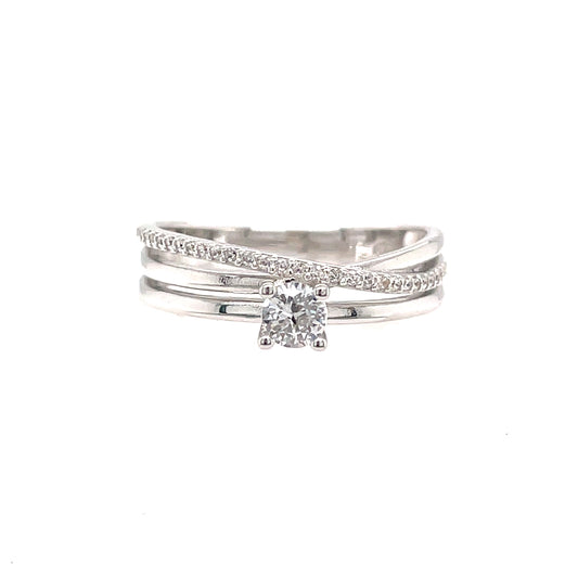 Sterling Silver Cubic Zirconia Solitaire Crossover Ring