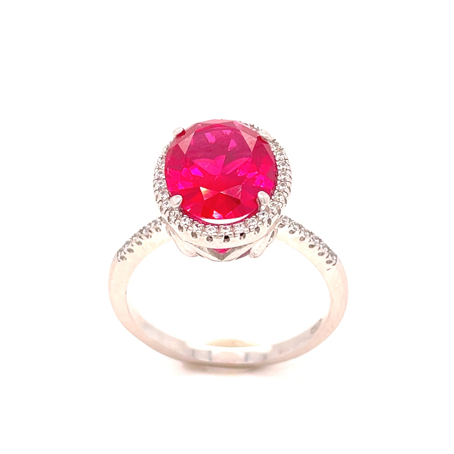 Sterling Silver Red Oval Stone Cubic Zirconia Ring