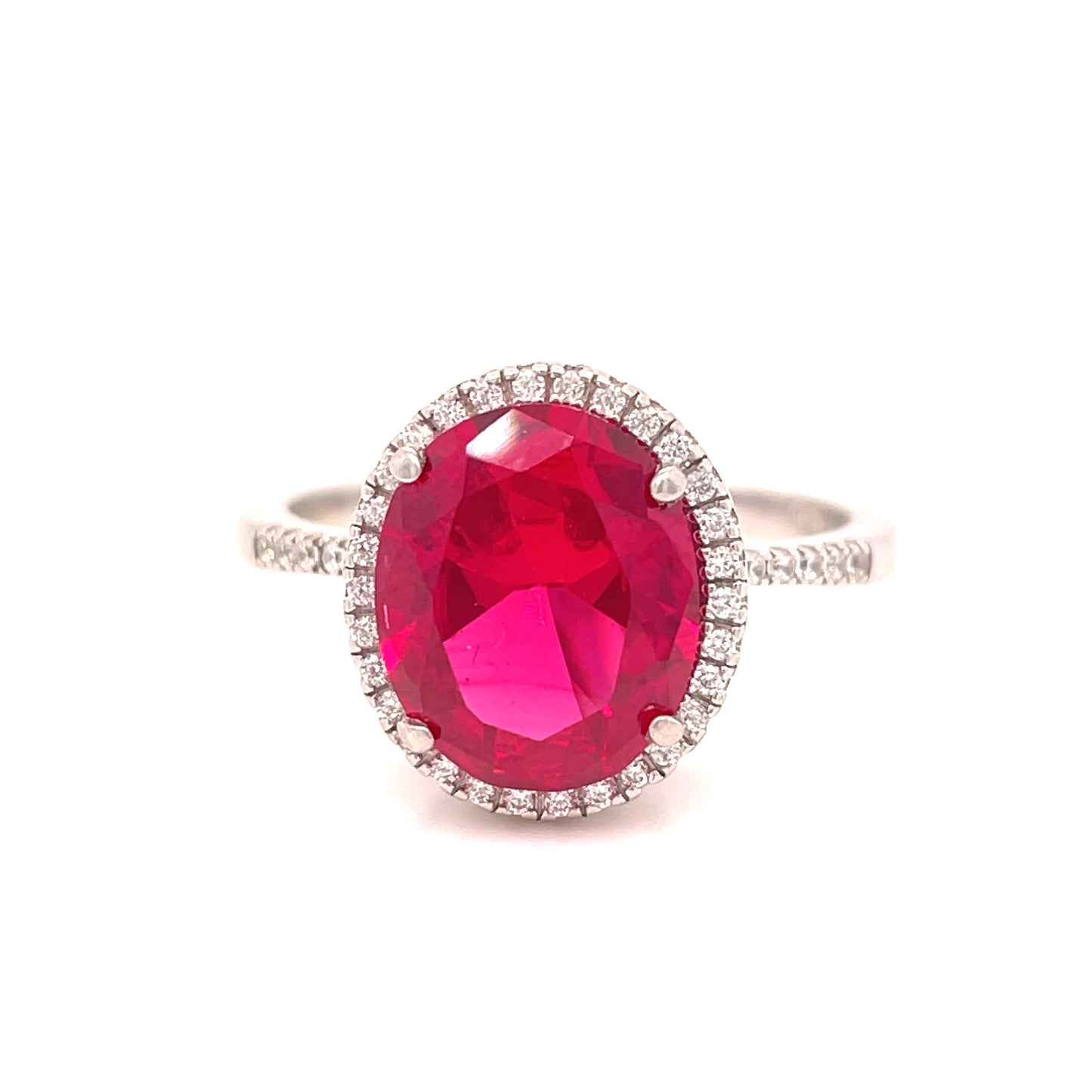 Sterling Silver Red Oval Stone Cubic Zirconia Ring