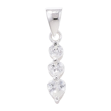 Sterling Silver 3 Cubic Zirconia Drop Heart Pendant