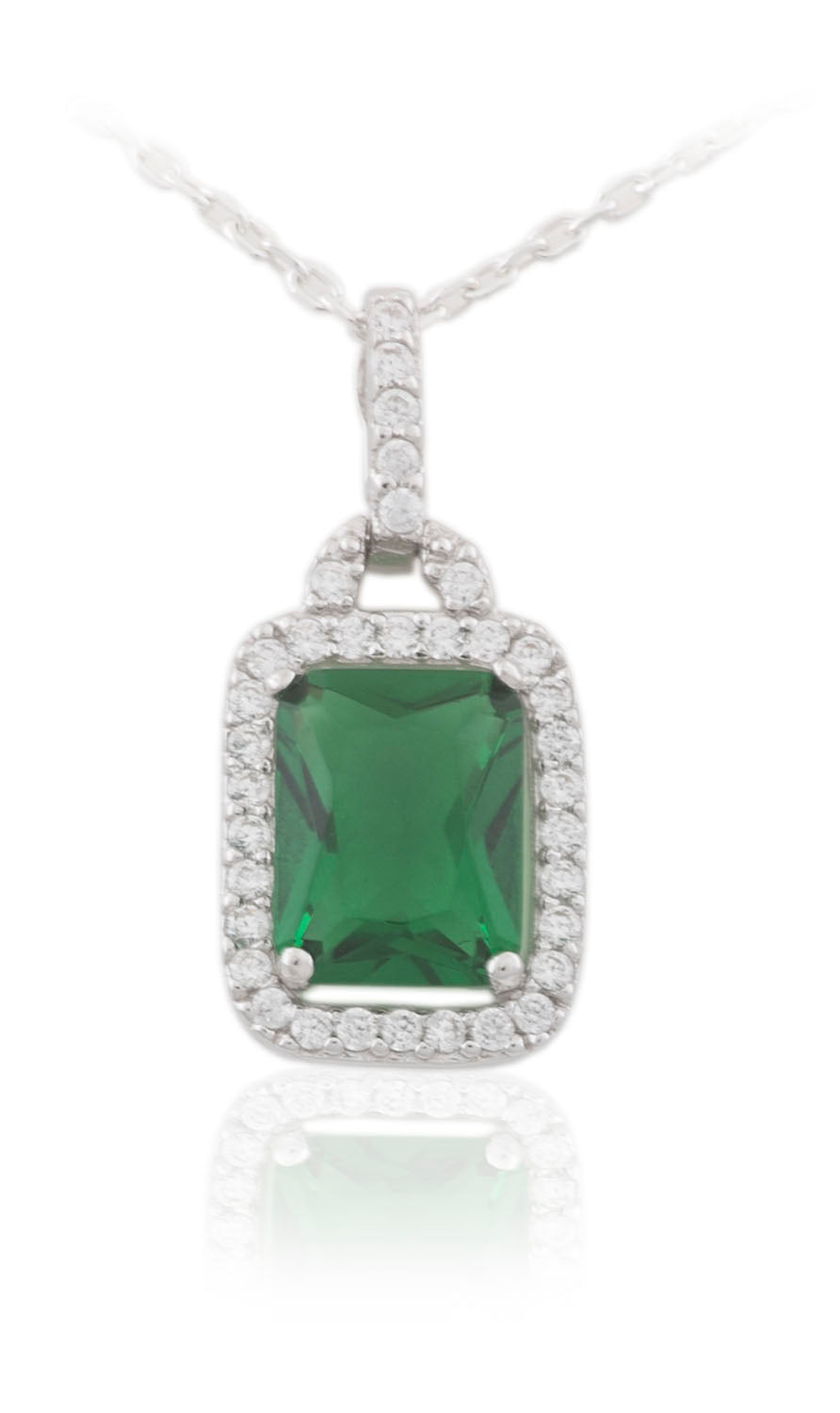 Sterling Silver Cubic Zirconia Square Emerald Cluster Pendant