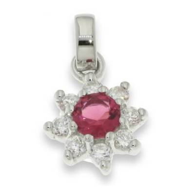 Sterling Silver Cubic Zirconia And Red Pendant