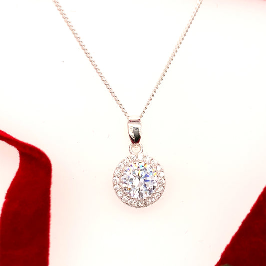 Sterling Silver Round Cubic Zirconia Pendadnt