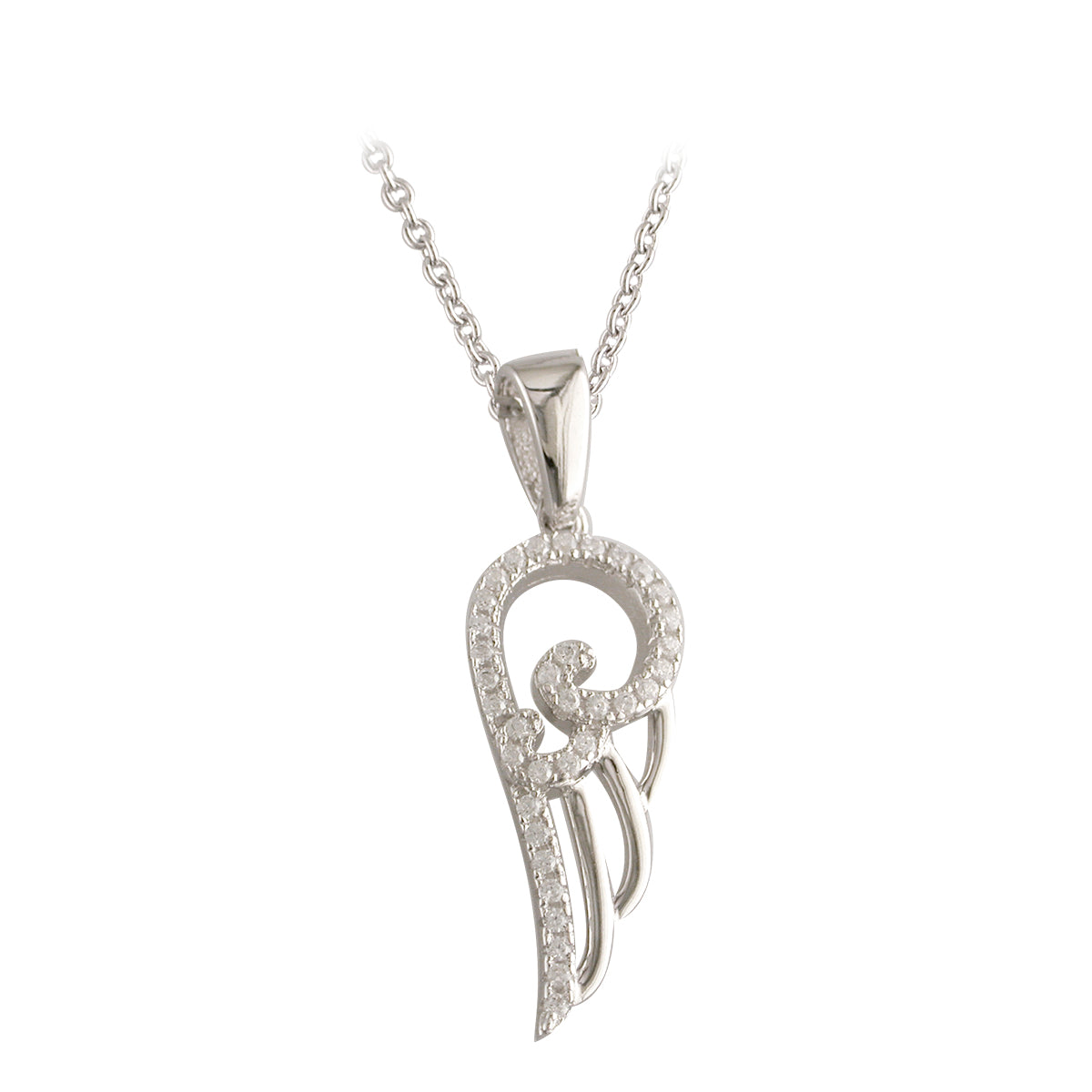 Sterling Silver Cubic Zirconia Swirl Angel Wing Pendant
