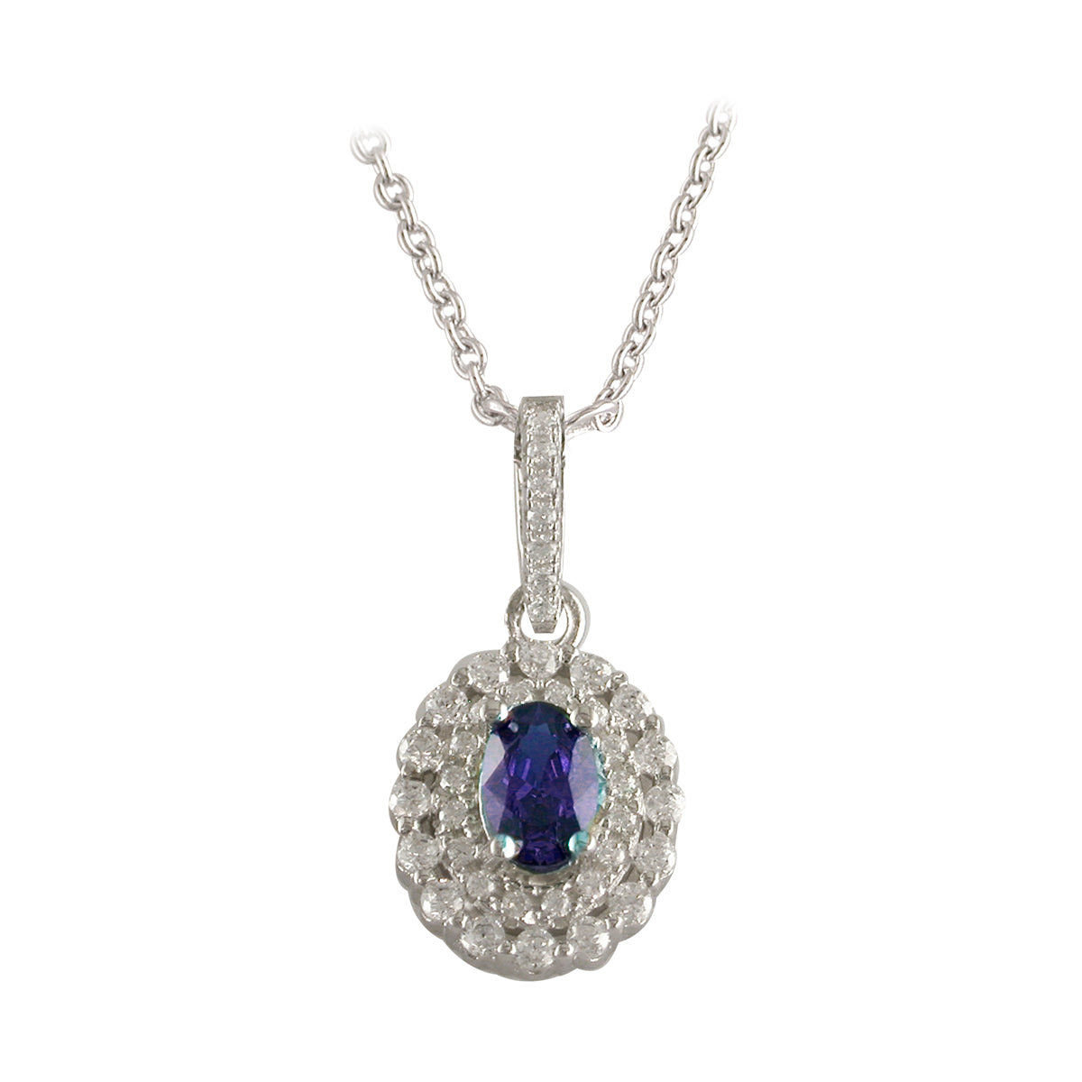 Sterling Silver Cubic Zirconia Sapphire Cluster Pendant