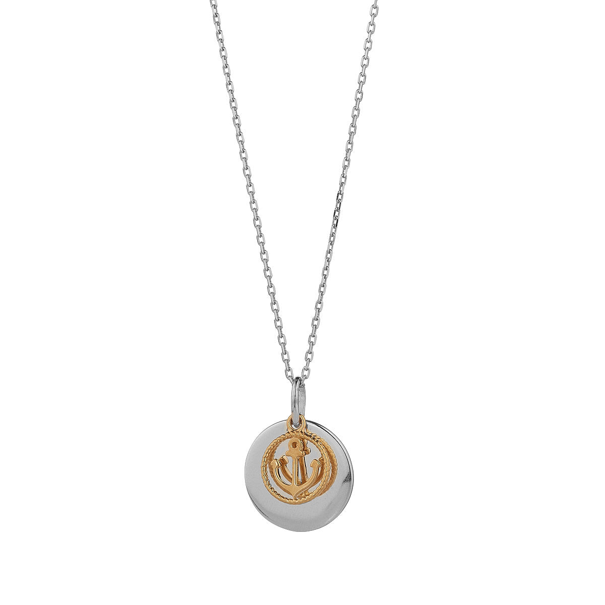 Sterling Silver Gold Tone Disc With Anhchor Pendant