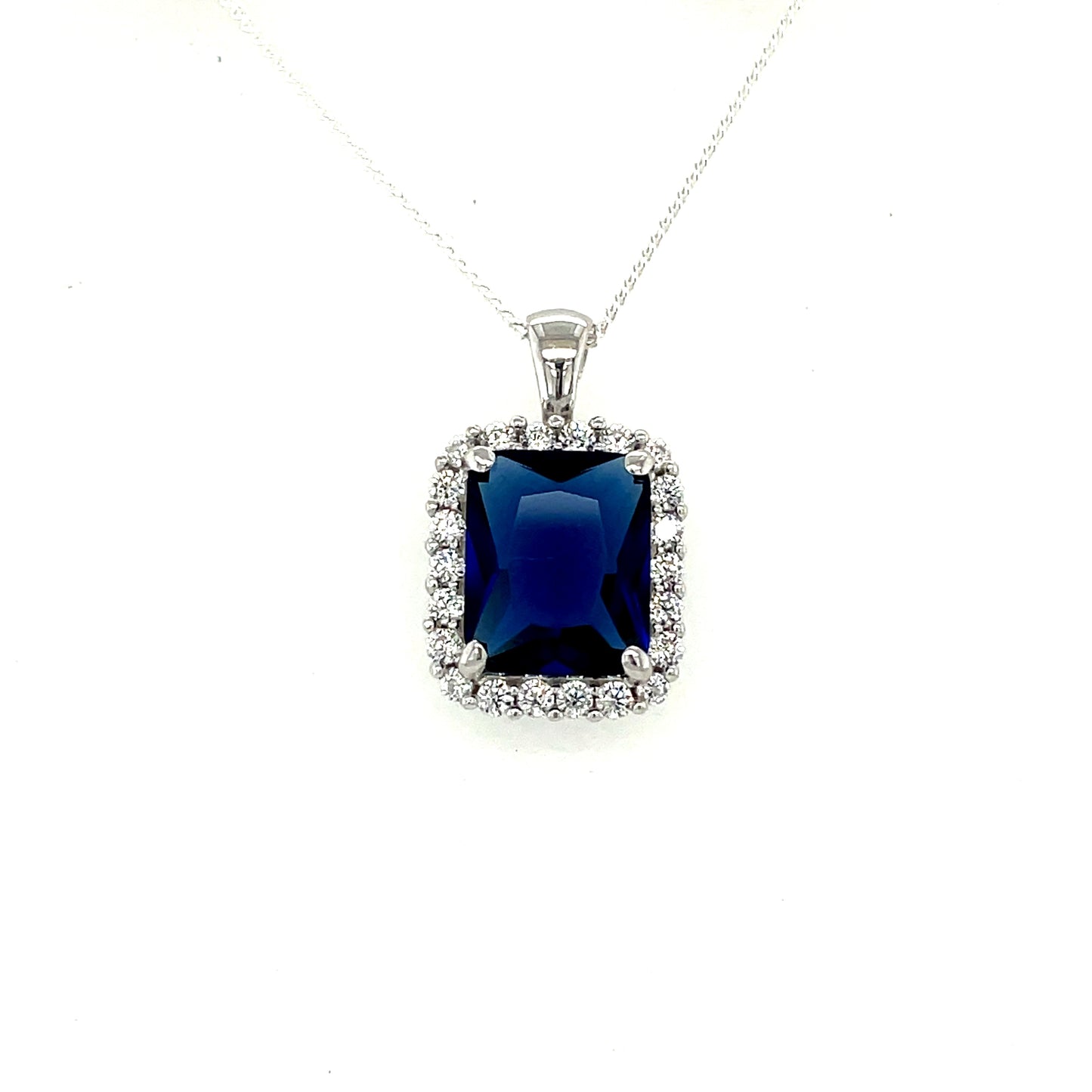 Sterling Silver Cubic Zirconia And Blue Pendant