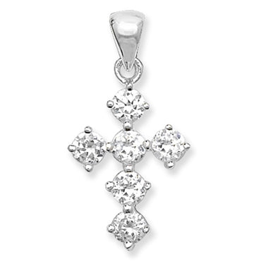 Sterling Silver Cubic Zirconia Tapered Cross And Chain