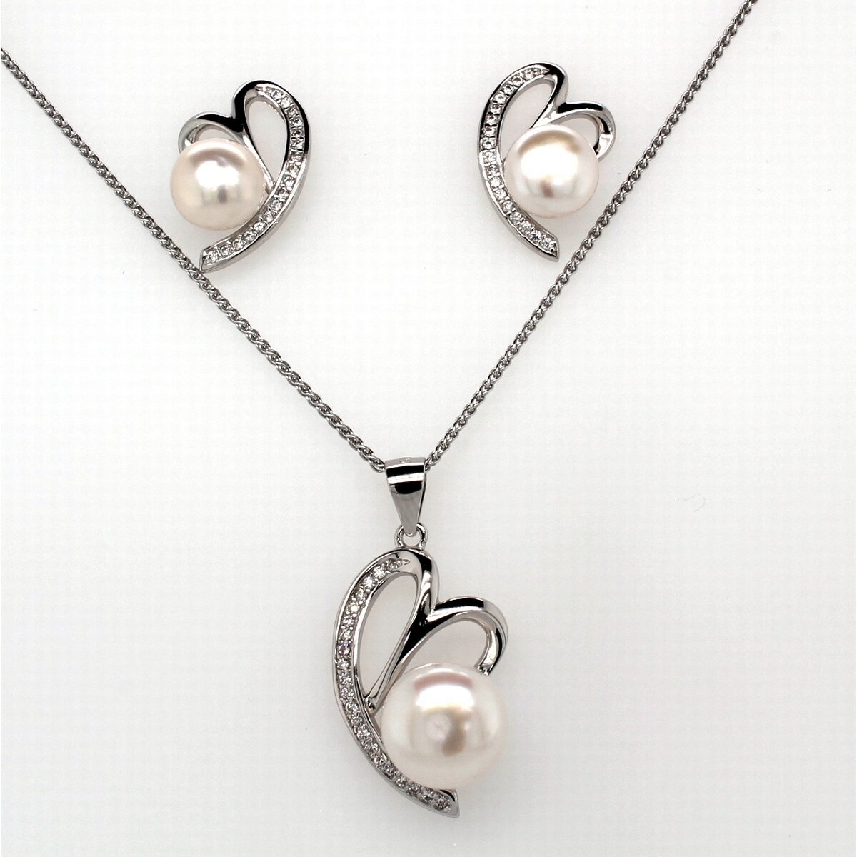 Sterling Silver Pearl And Cubic Zirconia Heart Earring/Pendant