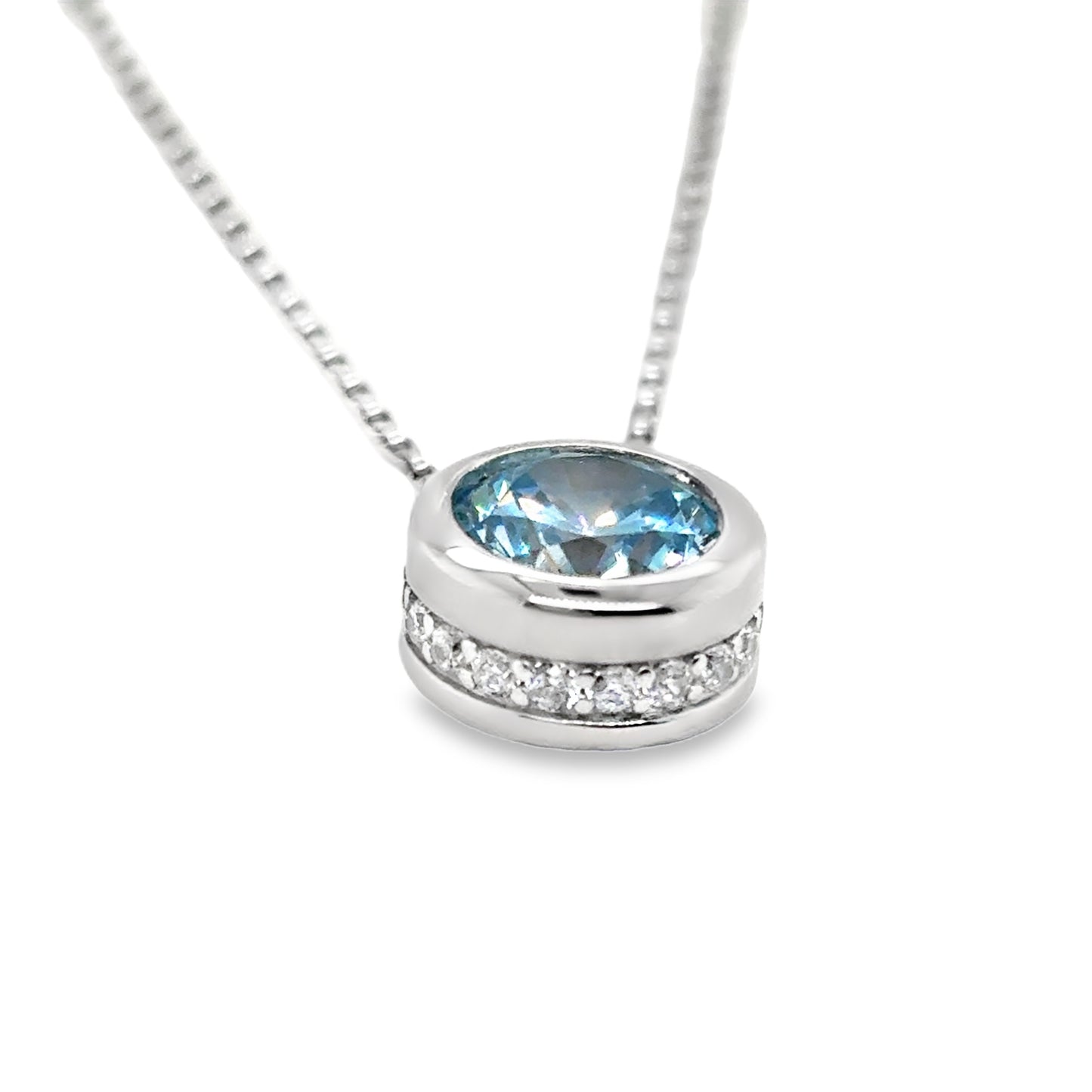 Sterling Silver Blue Stone Cubic Zircona Floating Pendant