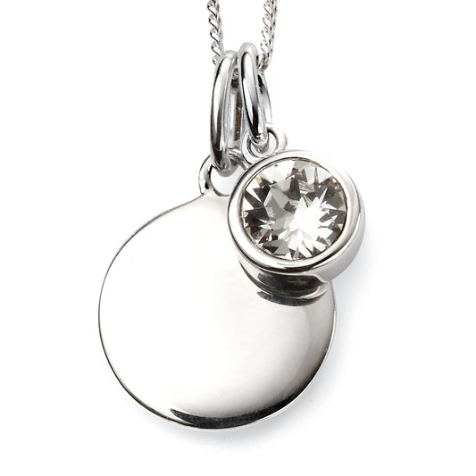 Sterling Silver Disc April Crystal Birthstone Charm Pendant