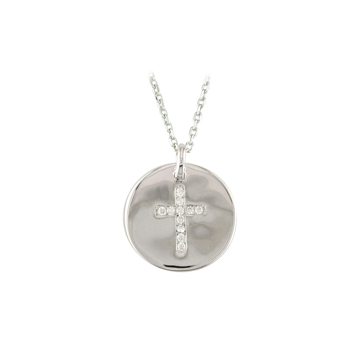 Sterling Silver Cubic Zirconia Cross Disc