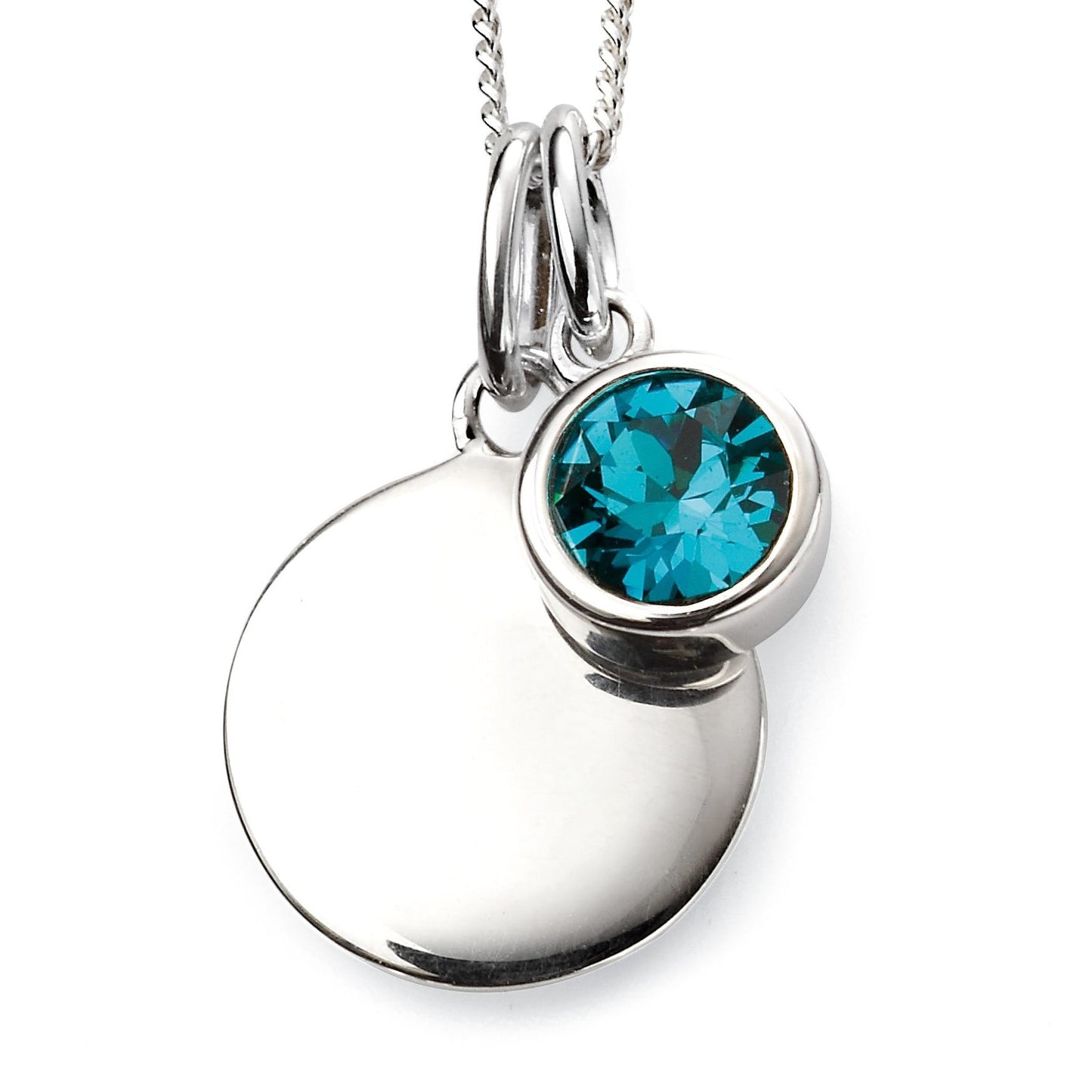 Silver Disc December Blue Zircon Birthstone Charm Pendant
