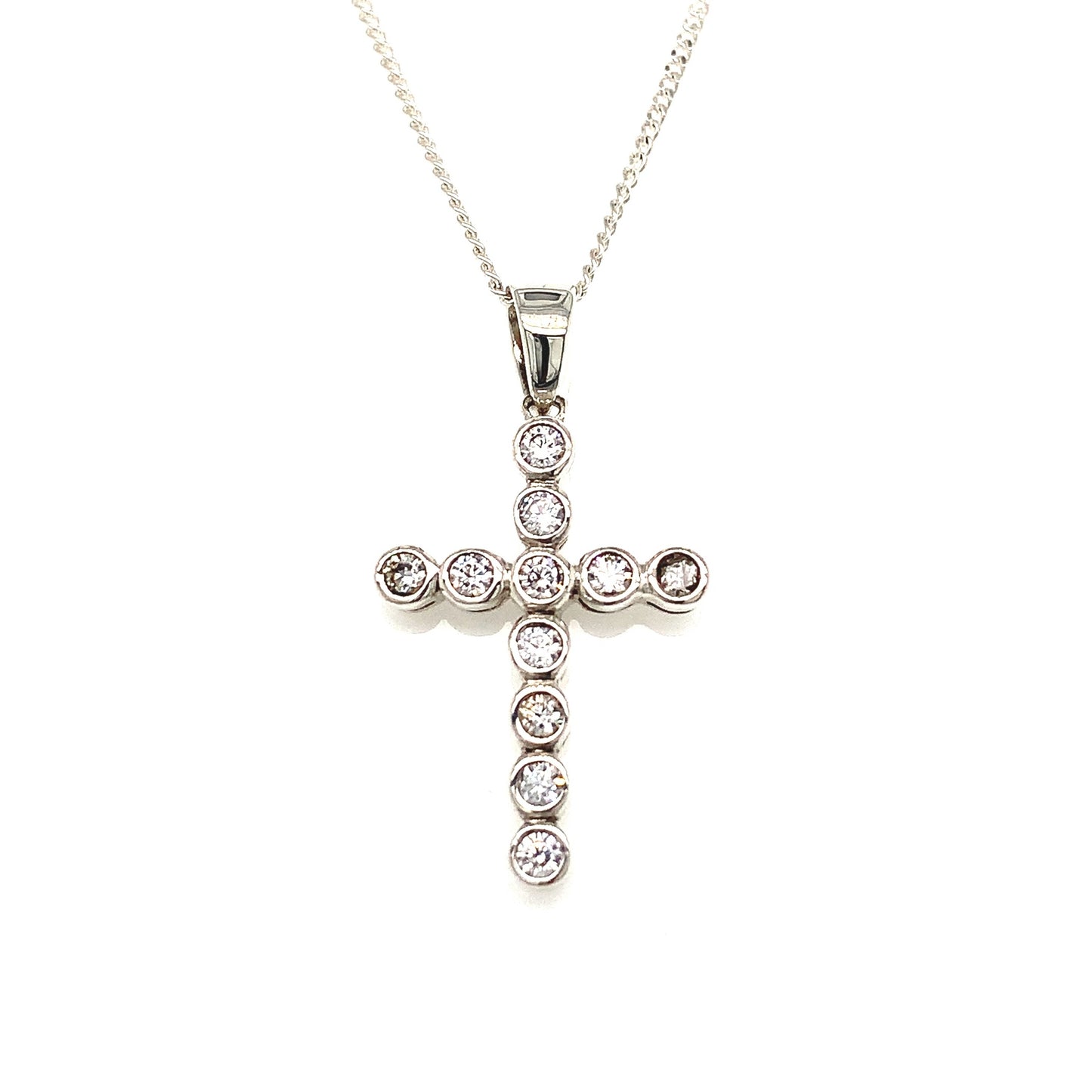 Sterling Silver Cubic Zirconia Rubover Cross Pendant