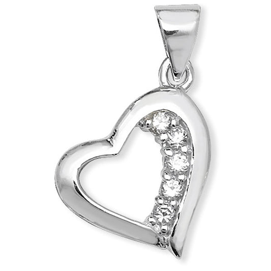 Sterling Silver Pendant With Heart And Cubic Zirconia Line