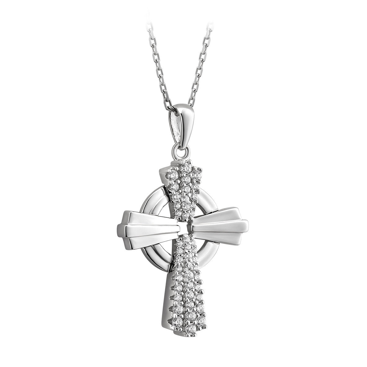 Sterling Silver Cubic Zirconia Open Celtic Cross Pendant