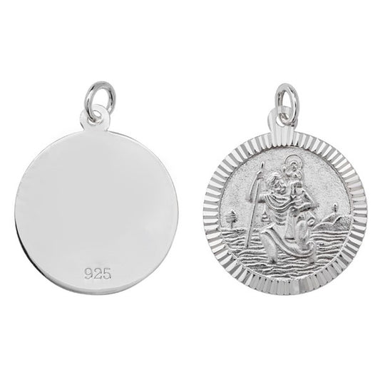 Sterling Silver St. Christopher Diamond Cut Medal And Chain